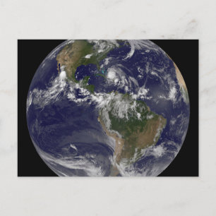 Volle aarde met orkaan Irene over de Bahama's. Briefkaart