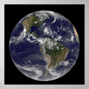 Volle aarde met orkaan Irene over de Bahama's. Poster