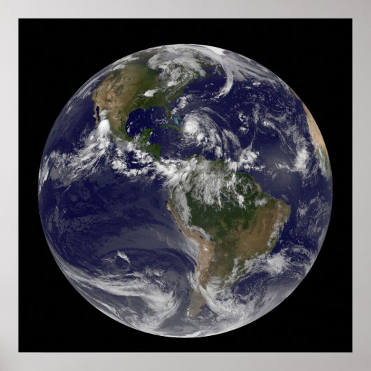 Volle aarde met orkaan Irene over de Bahama's. Poster (Voorkant)