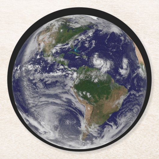 Volle aarde met tropische Stormen in de Atlantisch Ronde Kartonnen Onderzetter (Voorkant)