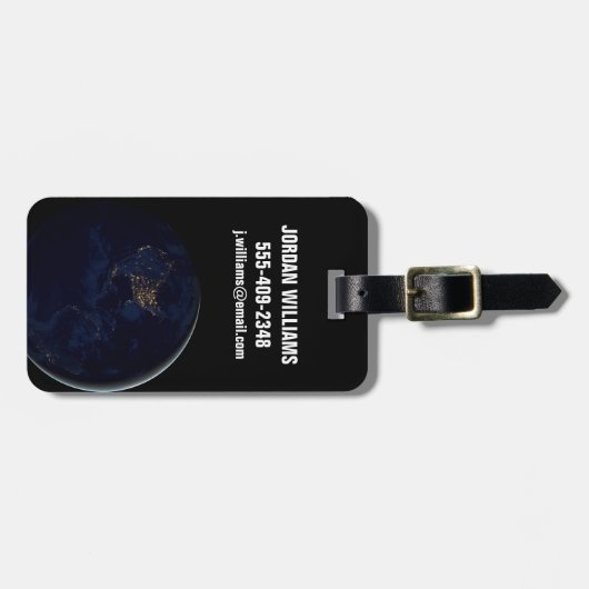 Volle aarde 's nachts met stadslichten van Amerika Bagagelabel (Voorkant horizontaal)