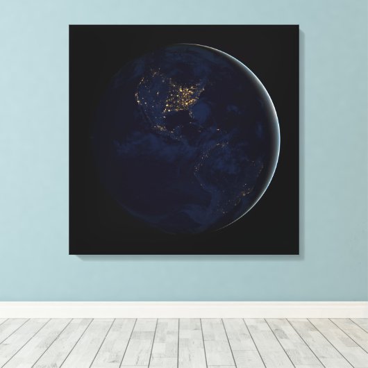 Volle aarde 's nachts met stadslichten van Amerika Canvas Afdruk (Insitu (Houten vloer))