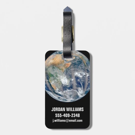 Volle aarde toont het oostelijk halfrond. bagagelabel (Achterkant verticaal)
