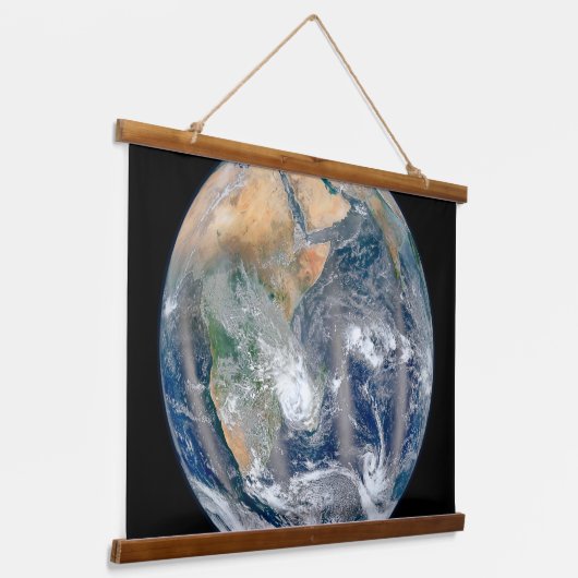 Volle aarde toont het oostelijk halfrond. hangend wandkleed (Gebogen)