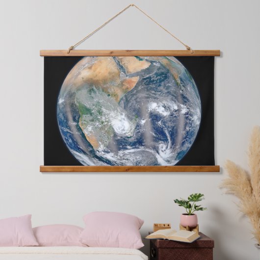 Volle aarde toont het oostelijk halfrond. hangend wandkleed (Slaapkamer)