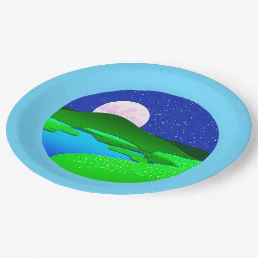 Volle beweging over groene heuvels papieren bordje (Gekanteld)