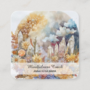 *~* Volle Bloemen van de Maan QR AP70 Kristallen Vierkante Visitekaartje