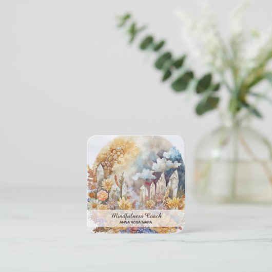 *~* Volle Bloemen van de Maan QR AP70 Kristallen Vierkante Visitekaartje (Staand voorkant)