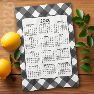 Volle jaarkalender - Black White Farmhouse Check Theedoek
