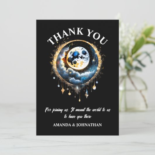 Volle maan 3D hemelse sterrennacht elegante DIY Bedankkaart (Staand voorkant)