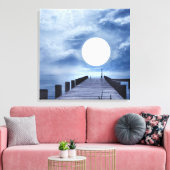Volle maan aan het einde van de Ocean Pier Canvas Afdruk (Insitu (Woonkamer))