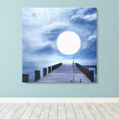 Volle maan aan het einde van de Ocean Pier Canvas Afdruk (Insitu (Houten vloer))