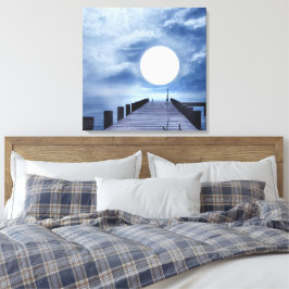 Volle maan aan het einde van de Ocean Pier Canvas Afdruk