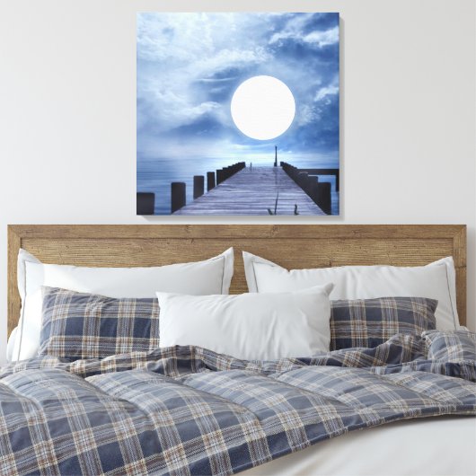 Volle maan aan het einde van de Ocean Pier Canvas Afdruk (Insitu (Slaapkamer))
