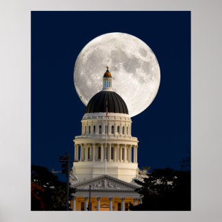 Volle Maan Achter Hoofdstad Gebouw Ansichtkaart Poster