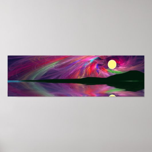 Volle Maan Aurora bij de Oceaan en de bergen Poster (Voorkant)