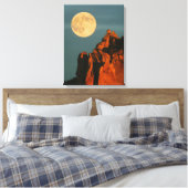 Volle Maan | Basaltkliffen Smith Rock State Park Canvas Afdruk (Insitu (Slaapkamer))