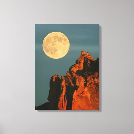 Volle Maan | Basaltkliffen Smith Rock State Park Canvas Afdruk (Voorkant)