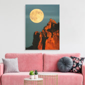 Volle Maan | Basaltkliffen Smith Rock State Park Canvas Afdruk (Insitu (Woonkamer))