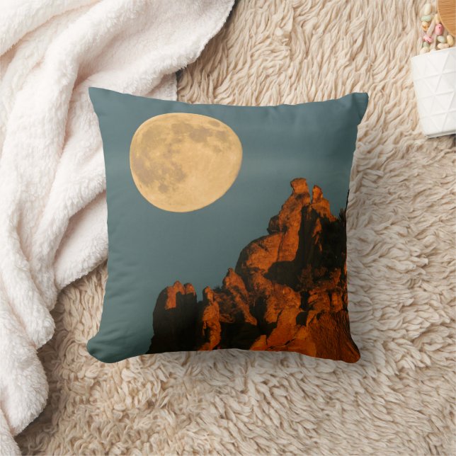 Volle Maan | Basaltkliffen Smith Rock State Park Kussen (Deken)