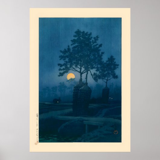 Volle Maan bij Gamo door Kawase Hasui Poster (Voorkant)