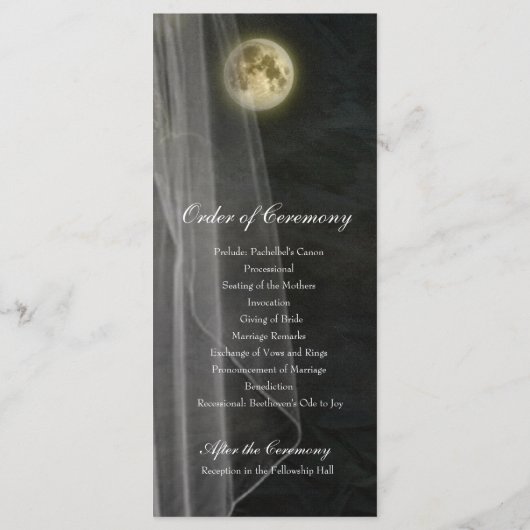 Volle Maan Black Night Veil Wedding Program Programmakaart (Achterkant)