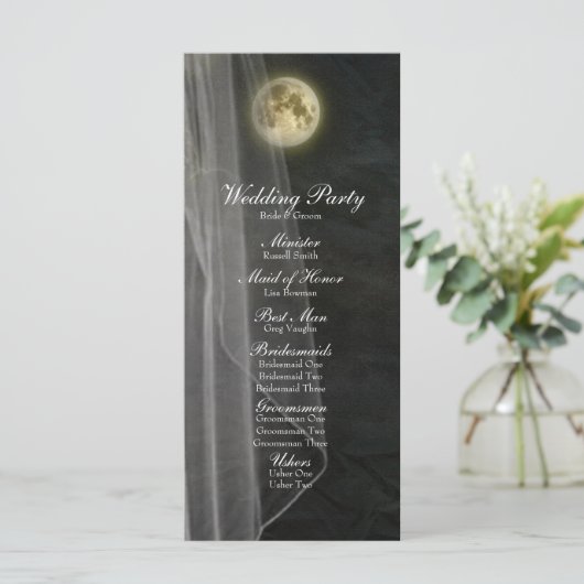 Volle Maan Black Night Veil Wedding Program Programmakaart (Staand voorkant)