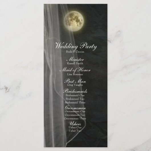 Volle Maan Black Night Veil Wedding Program Programmakaart (Voorkant)