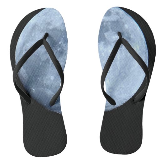 Volle Maan blauw en zwart Teenslippers (Voetbed)