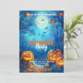 Volle Maan Blauwe Jack-o' Lantaarns Halloween Part Kaart (Staand voorkant)
