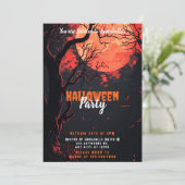 Volle maan bomen vleermuizen griezelig Halloween f Kaart (Staand voorkant)