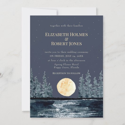 Volle Maan Bos en Lake bruiloft uitnodiging (Voorkant)