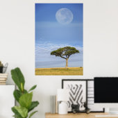 volle maan boven acacia-bomen, Masai Mara, Poster (Thuiskantoor)