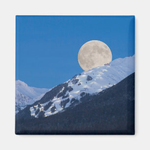 Volle maan boven Alyeska Ski Resort, Alaska Magneet