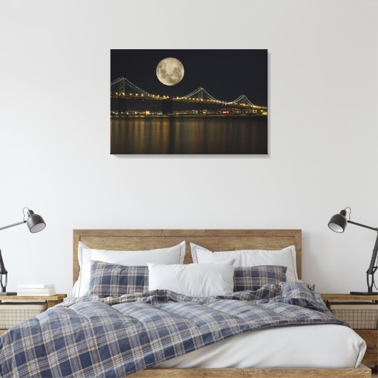 Volle maan boven de Bay Bridge Canvas Afdruk (Insitu (Slaapkamer))