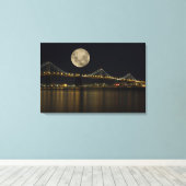 Volle maan boven de Bay Bridge Canvas Afdruk (Insitu (Houten vloer))