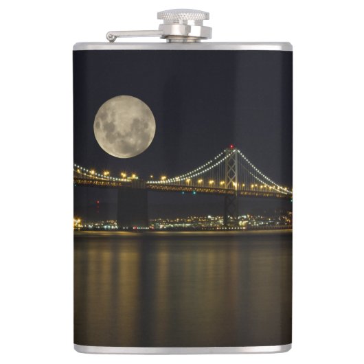 Volle maan boven de Bay Bridge Heupfles (Voorkant)