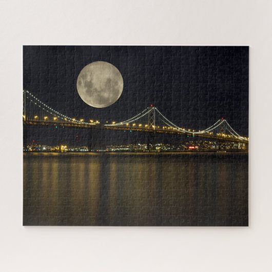 Volle maan boven de Bay Bridge Legpuzzel (Horizontaal)