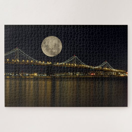 Volle maan boven de Bay Bridge Legpuzzel (Horizontaal)