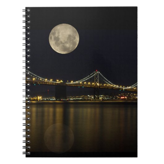 Volle maan boven de Bay Bridge Notitieboek (Voorkant)