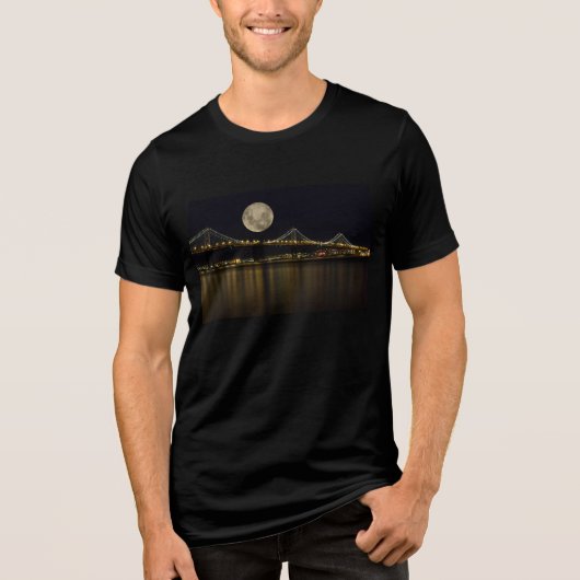 Volle maan boven de Bay Bridge Tri-Blend Shirt (Voorkant)