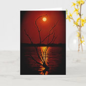 Volle maan boven het meer notecard kaart (Gele Bloem)