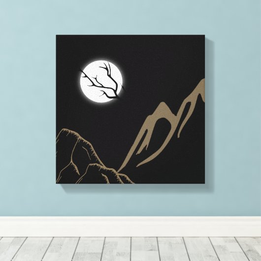 Volle maan boven majestueuze bergen canvas afdruk (Insitu (Houten vloer))