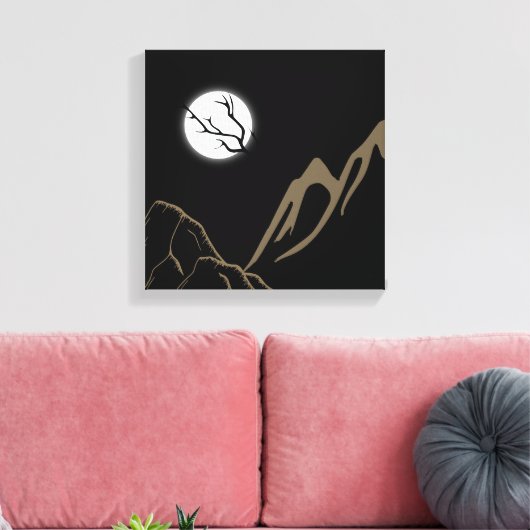 Volle maan boven majestueuze bergen canvas afdruk (Insitu (Woonkamer))