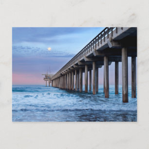 Volle maan boven pier, Californië Briefkaart