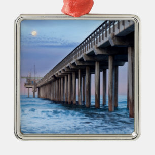 Volle maan boven pier, Californië Metalen Ornament