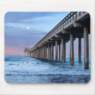 Volle maan boven pier, Californië Muismat