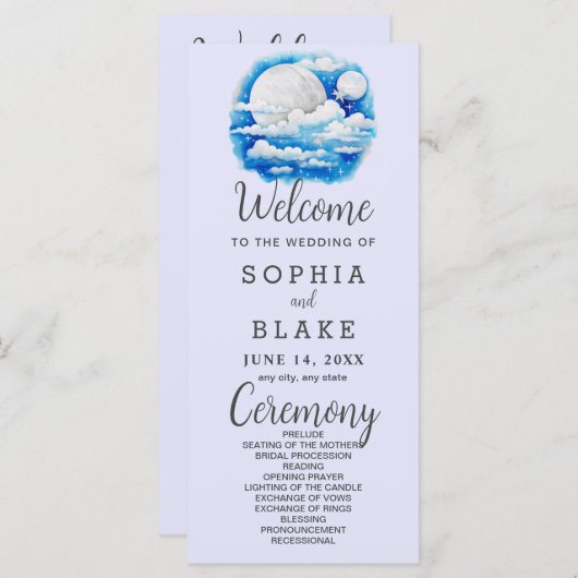 Volle Maan Celestial Stars Lavendel Trouwprogramma (Voorkant / Achterkant)