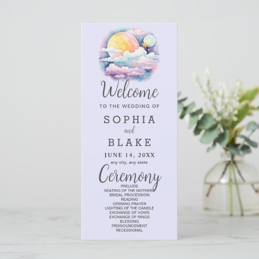 Volle Maan Celestial Stars Lavendel Trouwprogramma (Staand voorkant)