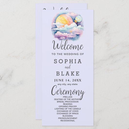 Volle Maan Celestial Stars Lavendel Trouwprogramma (Voorkant / Achterkant)